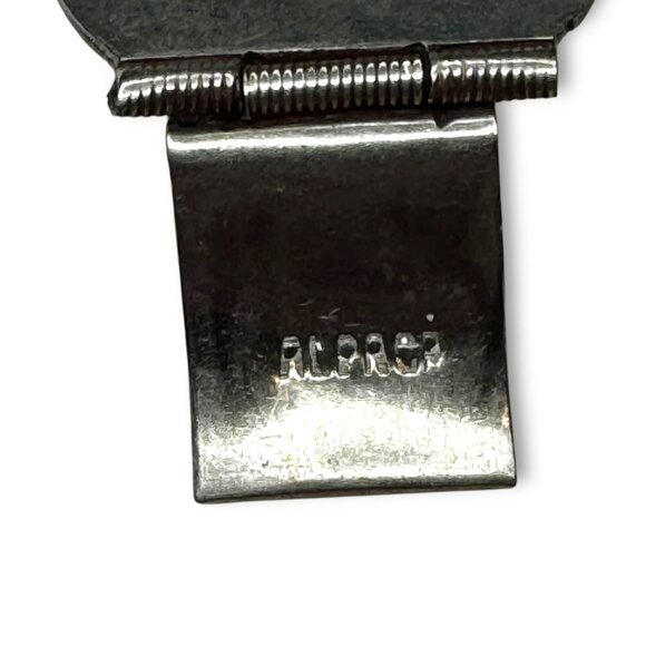 Vintage Mexico Alpaca Silver Gold Sheen Obsidian Panel Bracelet 7.25 - Picture 7 of 12